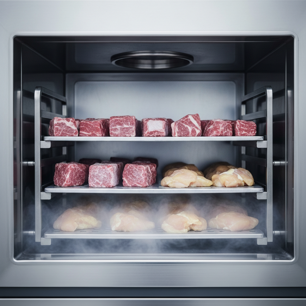 Dondurarak Kurutma Teknolojisi Süblimleşme İşlemi Liyofilizatör ile et ve tavuk ürünleri saklama, süblimleşme ile besin değerlerini koruyan bir teknolojidir.