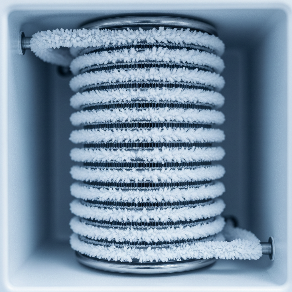 Liyofilizatör kondenser ünitesi su buharını yakalayarak serpantinleri üzerinde buza dönüştürür ve sistemi korur.