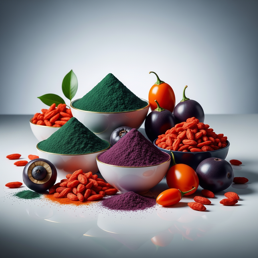 Liyofilize süperbesin tozları: spirulina, acai, goji berry fonksiyonel gıda süperbesin tozları, spirulina, acai ve goji berrylerin doğal besin değerini korur ve sağlık faydaları sunar.